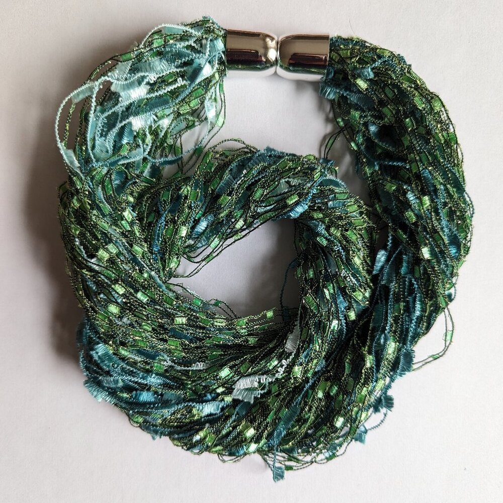 Accessible Jewelry - Green and Turquoise Scarf Necklace with Magnet